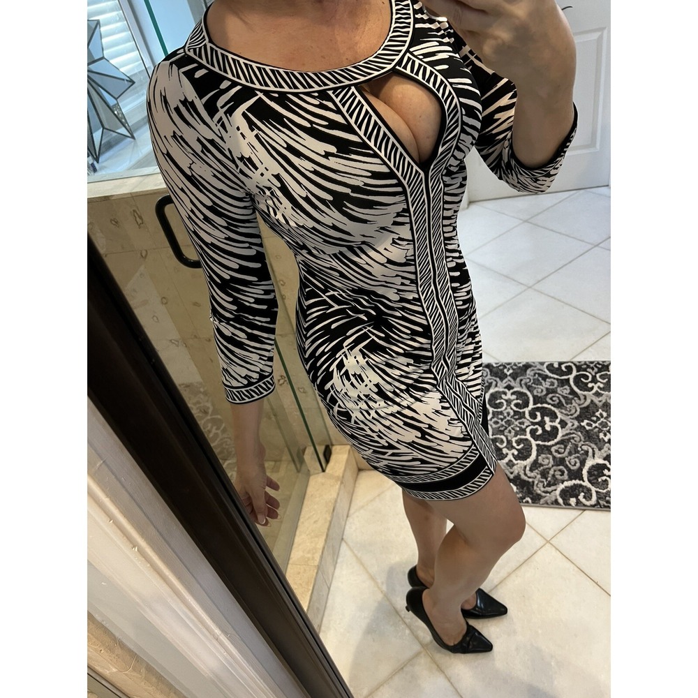 BCBGMAXAZRIA Marilyn Monroe Vibe Sexy Sheath Dress XS Black White CLN63P05 - Picture 2 of 12